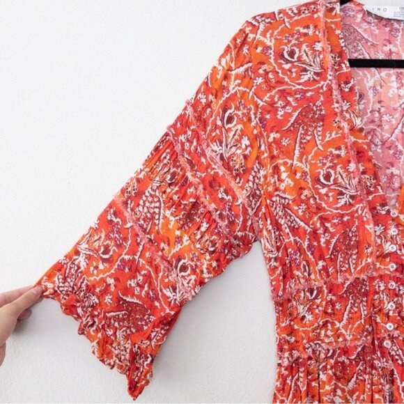 IRO Rhodey Frayed Ruffle Trim Crepe Playsuit 44 Red Romper Floral 12 - Picture 8 of 14